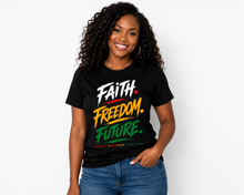 Load image into Gallery viewer, Faith Freedom Future T-Shirt — Bold Brushstroke Graphic Tee