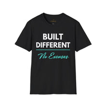 Load image into Gallery viewer, Built Different T-Shirt — "Built Different No Excuses Tee
