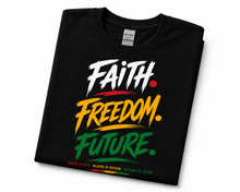 Load image into Gallery viewer, Faith Freedom Future T-Shirt — Bold Brushstroke Graphic Tee
