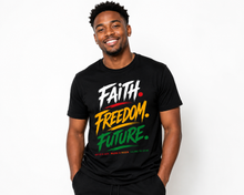 Load image into Gallery viewer, Faith Freedom Future T-Shirt — Bold Brushstroke Graphic Tee
