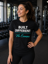Load image into Gallery viewer, Built Different T-Shirt — "Built Different No Excuses Tee
